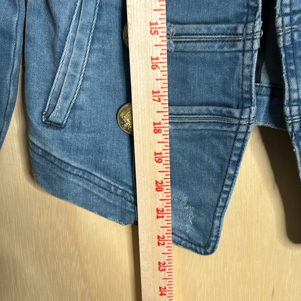Free People Military Denim Jacket Gold Button Band Jacket XS - Picture 9 of 10